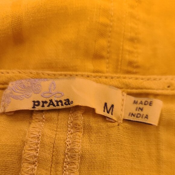 PRANA V-NECK BUTTON DOWN TIE CROP SHIRT | ORGANIC COTTON | MARIGOLD | SIZE M - Picture 2 of 6